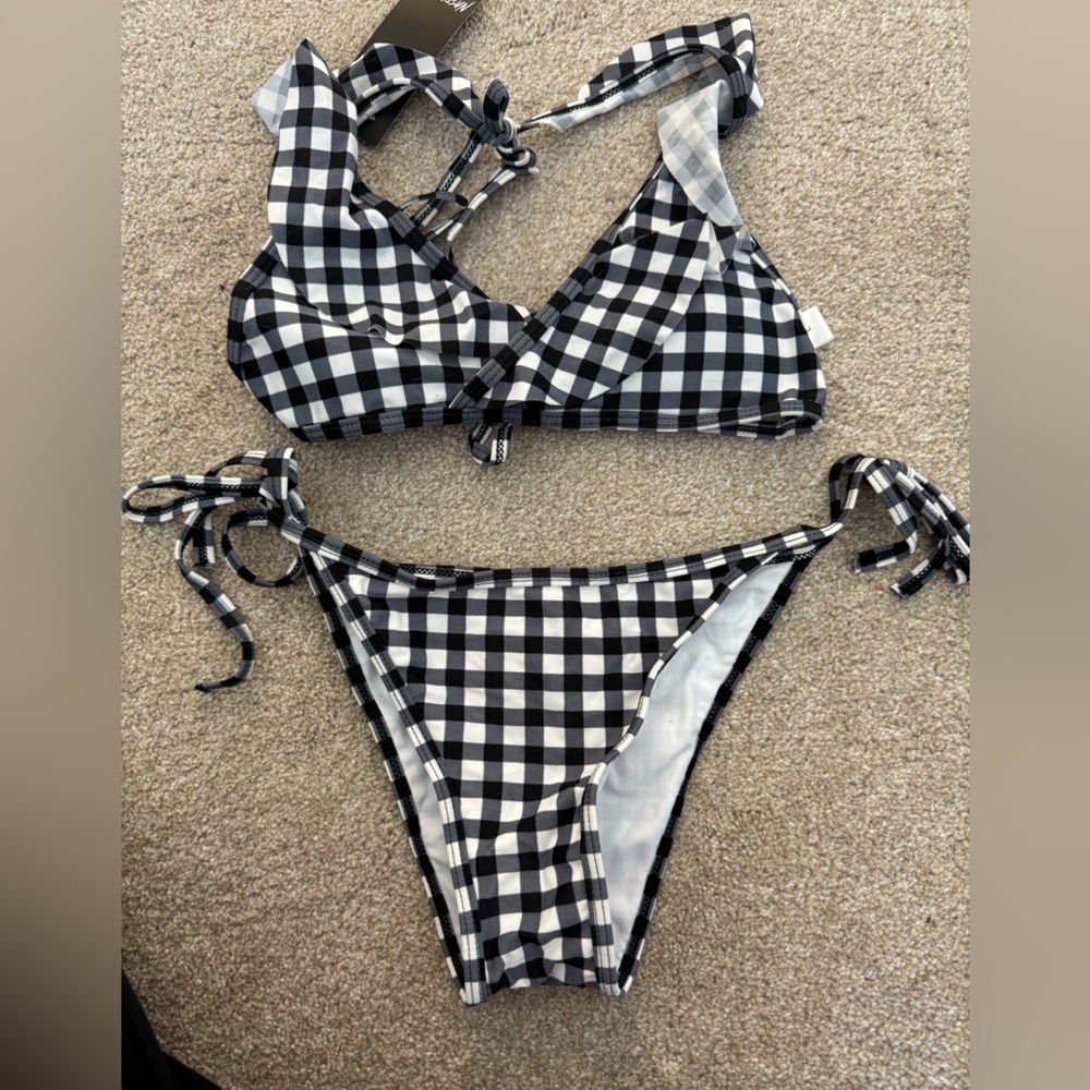 Nasty Gal black Plaid bikini